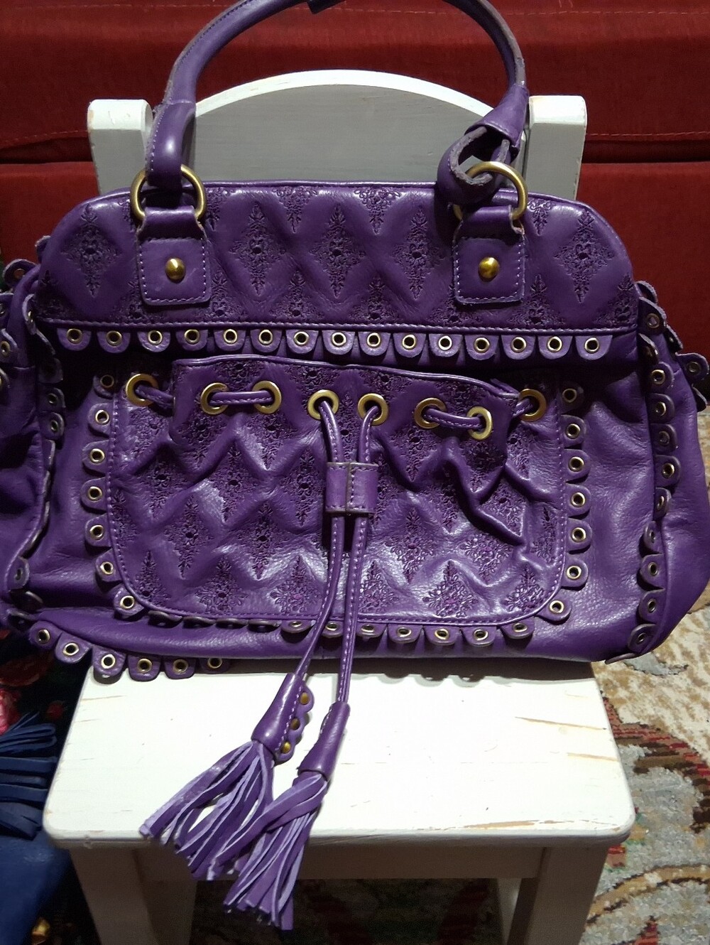 NWT Isabella Fiore Purple Leather "Taja" Satchel - Picture 2 of 4